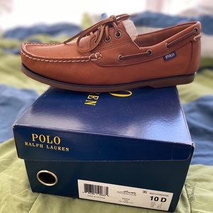 Men’s Polo Ralph Lauren boat shoes in brown leather. Size 10 men.
